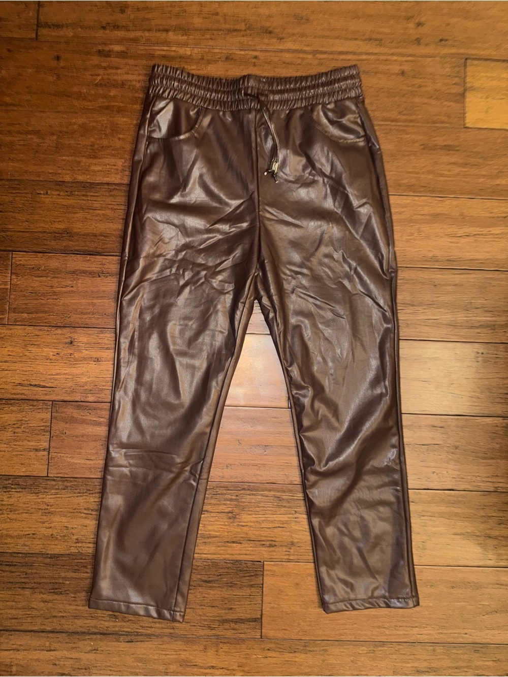 Halara Brown Faux Leather Fleece Lined 7/8 Tapered Pants NWT Medium